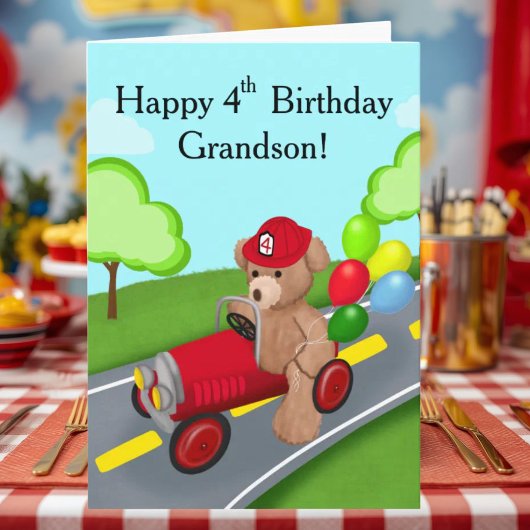 Kleinzoon Gefeliciteerd 4e Verjaardag Teddybeer Br Kaart