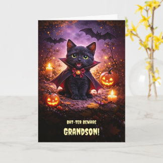 Kleinzoon Gelukkig Halloween Schattige Vampier Kat Kaart