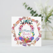 Kleinzoon Gelukkig Pasen Ei Konijn Frame Vogels Bl Feestdagenkaart (Staand voorkant)