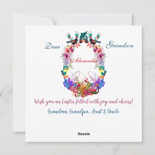 Kleinzoon Gelukkig Pasen Ei Konijn Frame Vogels Bl Feestdagenkaart (Achterkant)