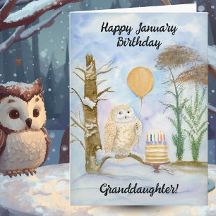 Kleinzoon Gelukkige Januari Verjaardag Uil Cake Kaart