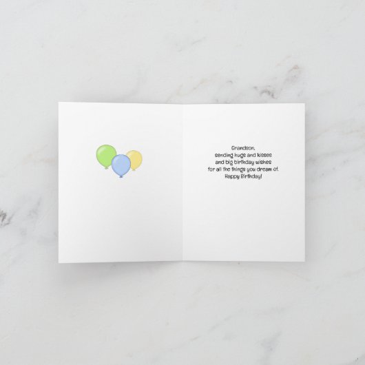 Kleinzoon Gelukkige Verjaardagsjongen Blauwe Groen Kaart (Binnen)