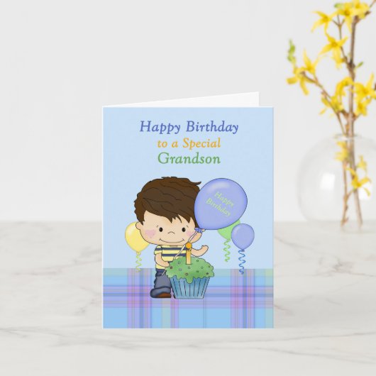 Kleinzoon Gelukkige Verjaardagsjongen Blauwe Groen Kaart (Gele Bloem)