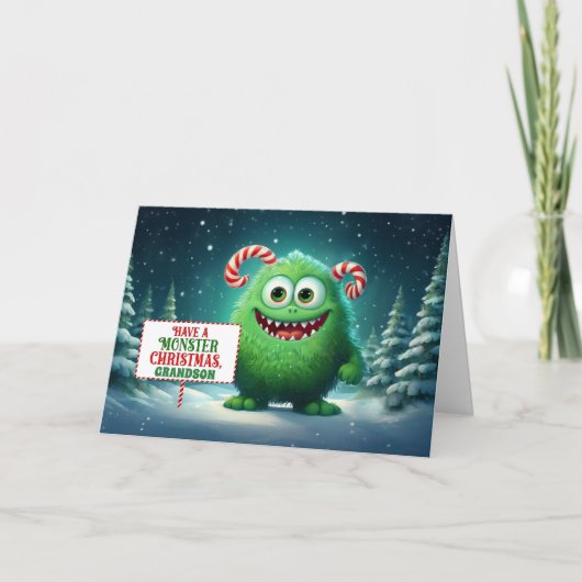 Kleinzoon Grappig Monster Kerst Kinderen Feestdagen Kaart (Voorkant)