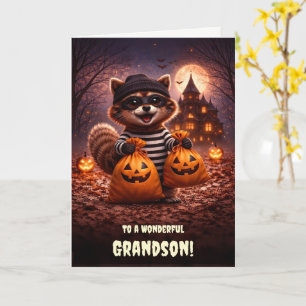 Kleinzoon Halloween Schattig en grappig wasbeer  Kaart