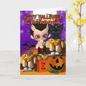 Kleinzoon Halloween vampier kat pompoen jack of pl Kaart (Gele Bloem)