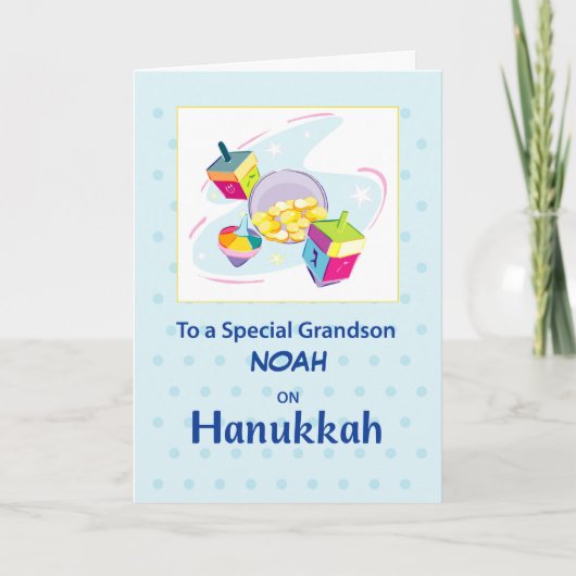 Kleinzoon Hanukkah Blue Dreidel Kaart (Voorkant)