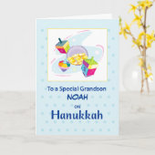 Kleinzoon Hanukkah Blue Dreidel Kaart (Gele Bloem)