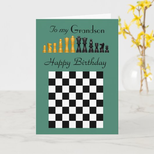 Kleinzoon - Happy Birthday - Schaakstukken en bord Kaart (Gele Bloem)