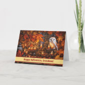 Kleinzoon Happy Halloween met uil en kaarsen Kaart (Voorkant)