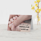 Kleinzoon-in-law op de eerste Vaderdag Baby handen Kaart (Gele Bloem)