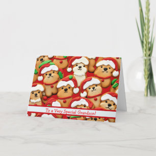 Kleinzoon Kerst Cute en Leuke Gingbread Hond  Kaart