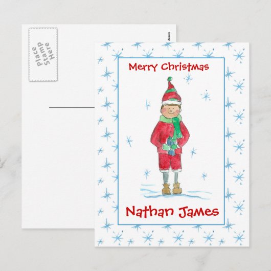 Kleinzoon Kerst Elf Snowflakes Aangepaste namen Feestdagenkaart (Voorkant / Achterkant)