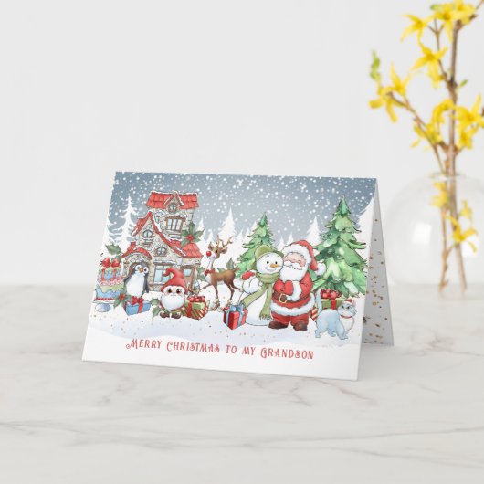 Kleinzoon Kerstman Sneeuwman Rudolph Kaart (Gele Bloem)