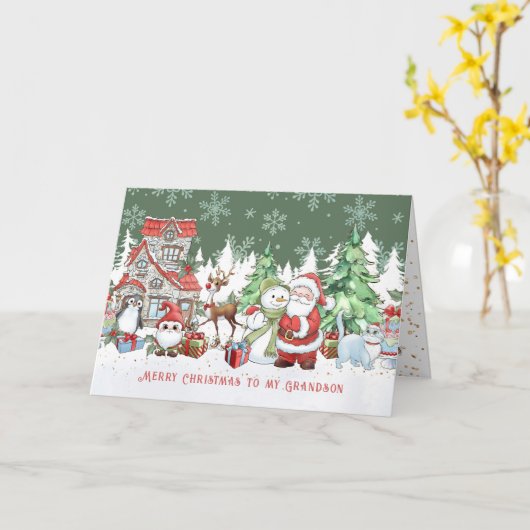 Kleinzoon Kerstman Sneeuwman Rudolph Kaart (Gele Bloem)