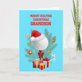 Kleinzoon Kerstmis Golfball Feestdagen Kaart (Voorkant)