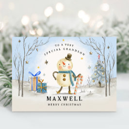 Kleinzoon Kerstmis Kaart, Blauwe Vakantie Kaart