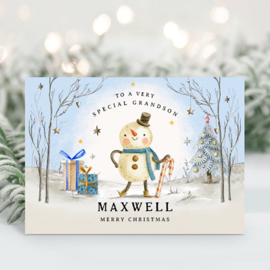 Kleinzoon Kerstmis Kaart, Blauwe Vakantie Kaart