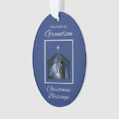 Kleinzoon Kerstmis Zegeningen Manger op Blauw Ornament (voorkant)