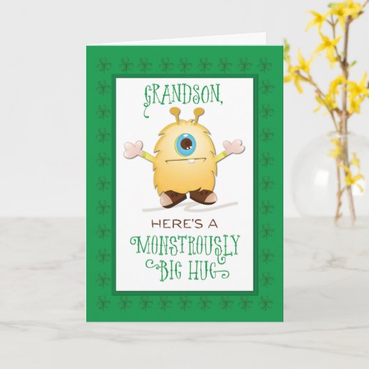 Kleinzoon Monster Hug St. Patrick's Day Shamrocks Kaart (Gele Bloem)