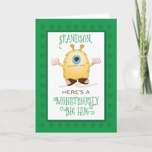 Kleinzoon Monster Knuffel St. Patrick's Day Shamro Kaart (Voorkant)