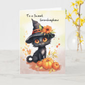Kleinzoon Mooie Halloween Kat Kaart (Gele Bloem)
