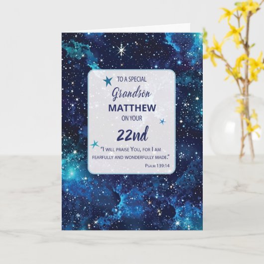 Kleinzoon Religieuze 22e Verjaardag Sterren Kaart (Gele Bloem)