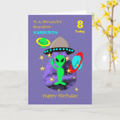 Kleinzoon Ruimteschip Alien Schattige Happy Birthd Kaart (Gele Bloem)