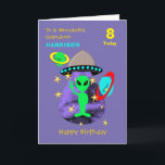 Kleinzoon Ruimteschip Alien Schattige Happy Birthd Kaart<br><div class="desc">Super schattig cartoon buitenruimte thema afbeelding met een beetje groen man,  sterren,  planeten en ruimteschip; zo'n leuk en kleurrijk ontwerp en gemakkelijk aan te passen met een naam,  leeftijd en boodschap,  voor die extra speciale touch zonder extra kosten.</div>