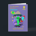 Kleinzoon Ruimteschip Alien Schattige Happy Birthd Kaart<br><div class="desc">Super schattig cartoon buitenruimte thema afbeelding met een beetje groen man,  sterren,  planeten en ruimteschip; zo'n leuk en kleurrijk ontwerp en gemakkelijk aan te passen met een naam,  leeftijd en boodschap,  voor die extra speciale touch zonder extra kosten.</div>