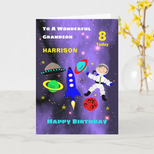 Kleinzoon Ruimteschip Astronaut Schattige Happy Bi Kaart (Gele Bloem)