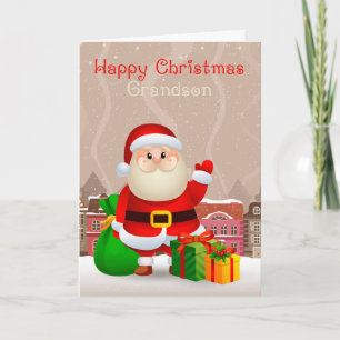 Kleinzoon Santa met zak en geschenken, Wenskaart Feestdagen Kaart