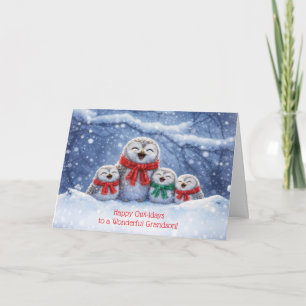 Kleinzoon Schattige Familie Uilen Kerstvakantie Kaart