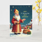 Kleinzoon Sinterklaasdag Lachende Warme Wensen Kaart (Gele Bloem)
