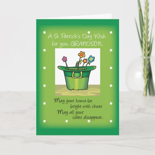 Kleinzoon, St. Patrick's Day Pet met bloemen Kaart (Voorkant)