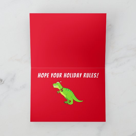 Kleinzoon: T-Rex in Santa Hat voor Kerstmis! Feestdagen Kaart (Binnen)