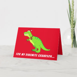 Kleinzoon: T-Rex in Santa Hat voor Kerstmis! Feestdagen Kaart