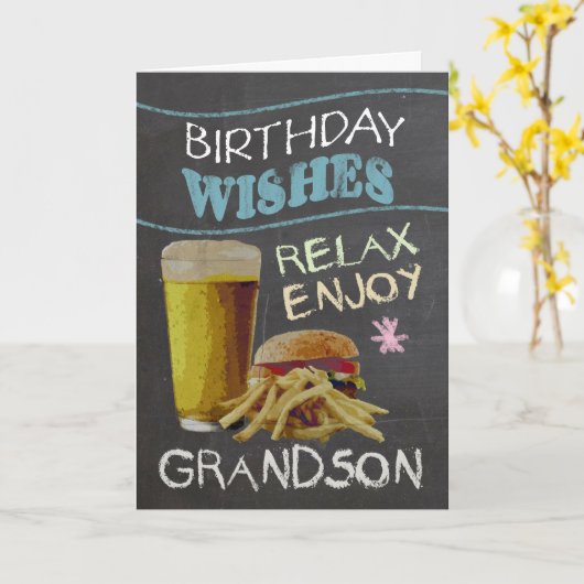 Kleinzoon trendy krijtbord effect, met bier kaart (Gele Bloem)