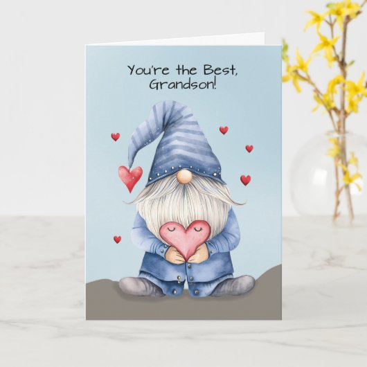 Kleinzoon Valentijn Funny Gnome Dragen Denim Kaart (Gele Bloem)