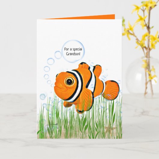 Kleinzoon verjaardag clownvis in zeewier kaart (Gele Bloem)