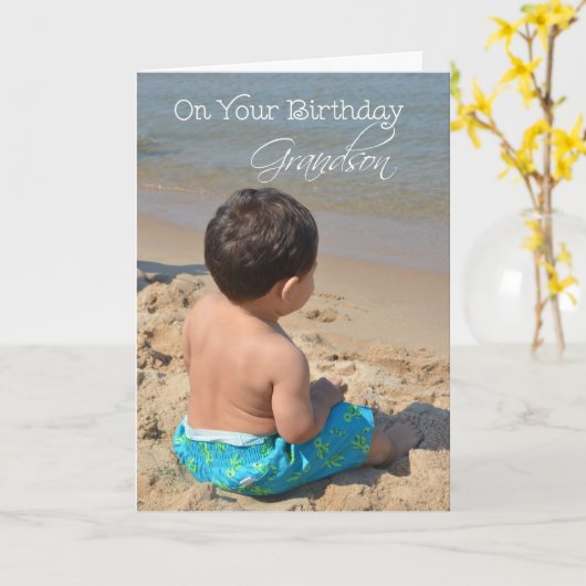 Kleinzoon Verjaardag, Jongen op het Strand Kaart (Gele Bloem)