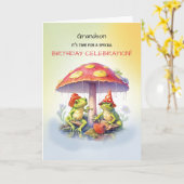 Kleinzoon Verjaardag Leuke Kikkers Onder Paddensto Kaart (Gele Bloem)