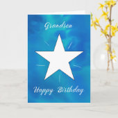 Kleinzoon Verjaardag Star Blauw Groen Waterverf Kaart (Gele Bloem)