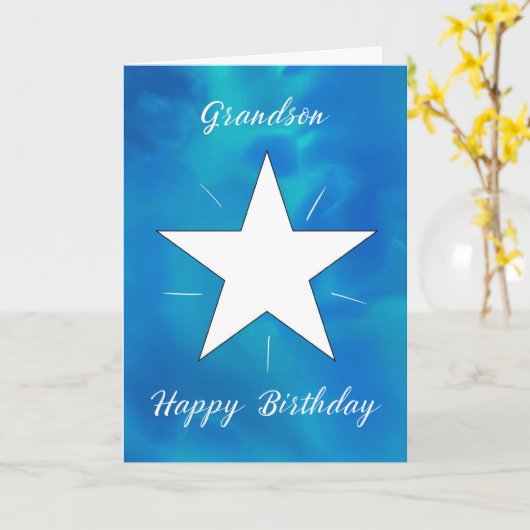 Kleinzoon Verjaardag Star Blauw Groen Waterverf Kaart (Gele Bloem)