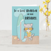 Kleinzoon Verjaardag Strand Grappig Cool Raccoon Kaart (Gele Bloem)