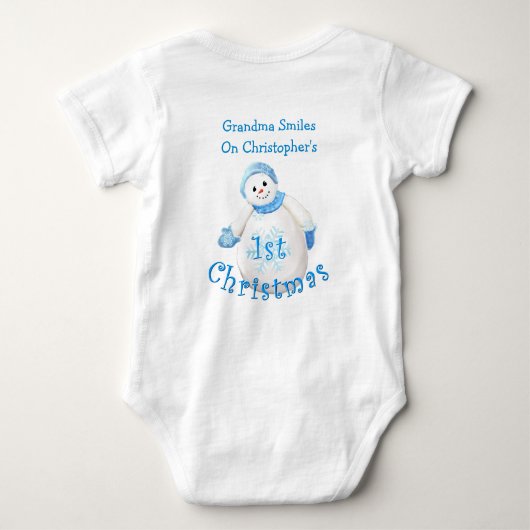 Kleinzoon's 1e kerst sneeuwpop van oma romper (Achterkant)