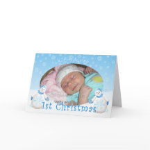 Kleinzoons 1e kerstfoto sneeuwman kaart