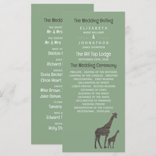 Kleisauri Giraffe, Rustieke Bruiloft Programmakaart (Voorkant / Achterkant)