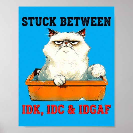 Klem tussen Idk Idc Idgaf Grappige Kattenliefhebbe Poster (Voorkant)