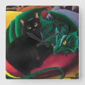 Kleo de Zwarte Kat en George de Draak Vierkante Klok (Voorkant)